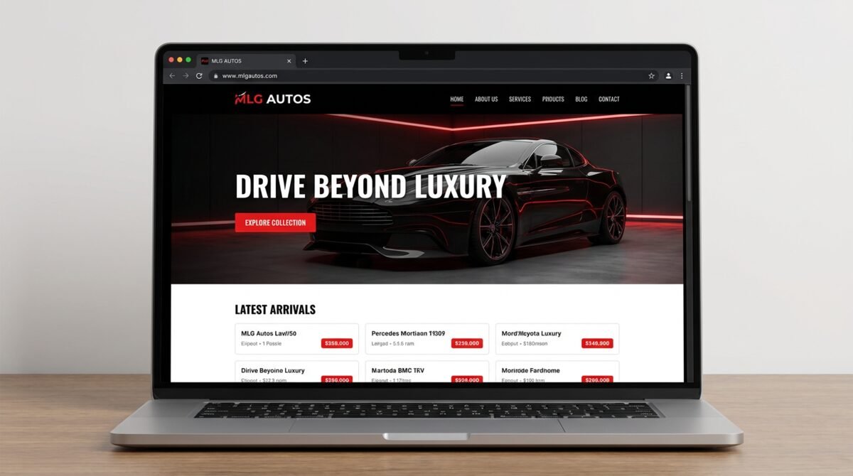 MLG AUTOS homepage design mockup