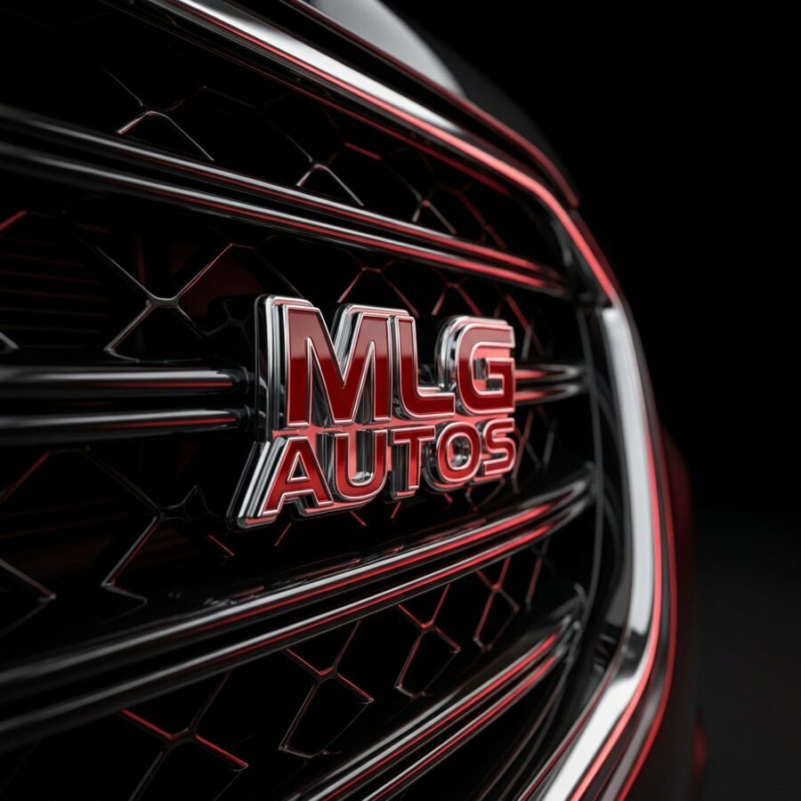 MLG AUTOS logo close-up on vehicle grille